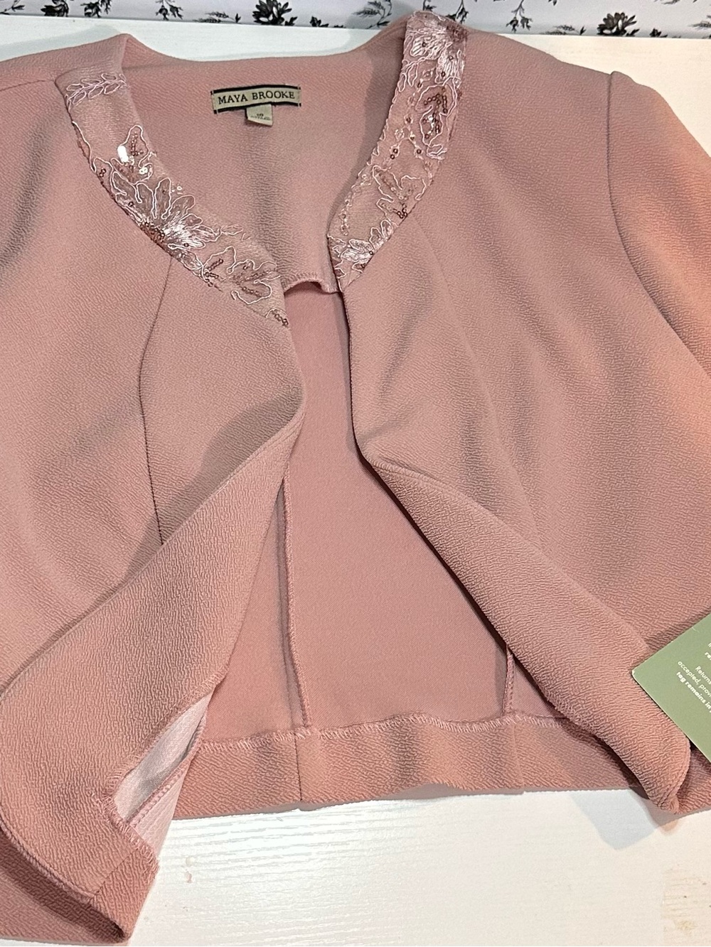 Maya Brooke Blush Pink Cropped Blazer with Embroidered Trim